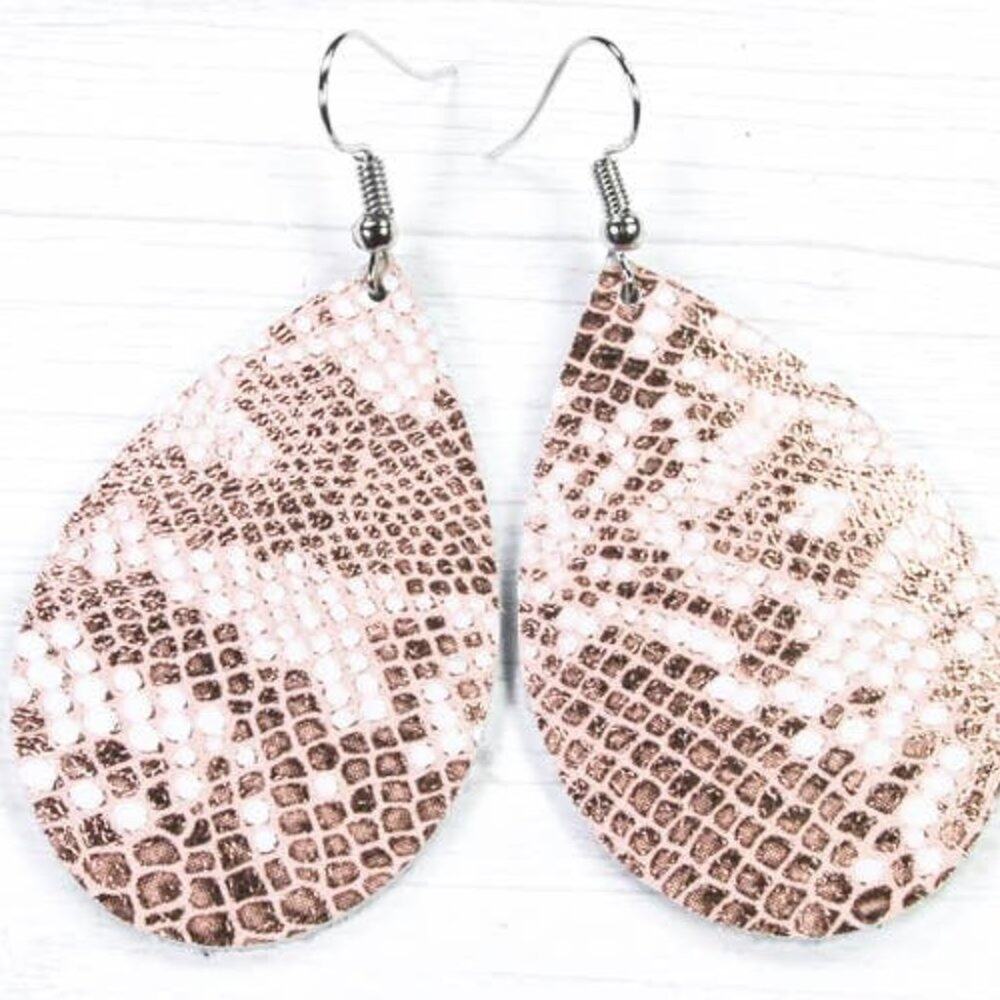White Frost & Rose Gold Metallic Snake Leather Earrings